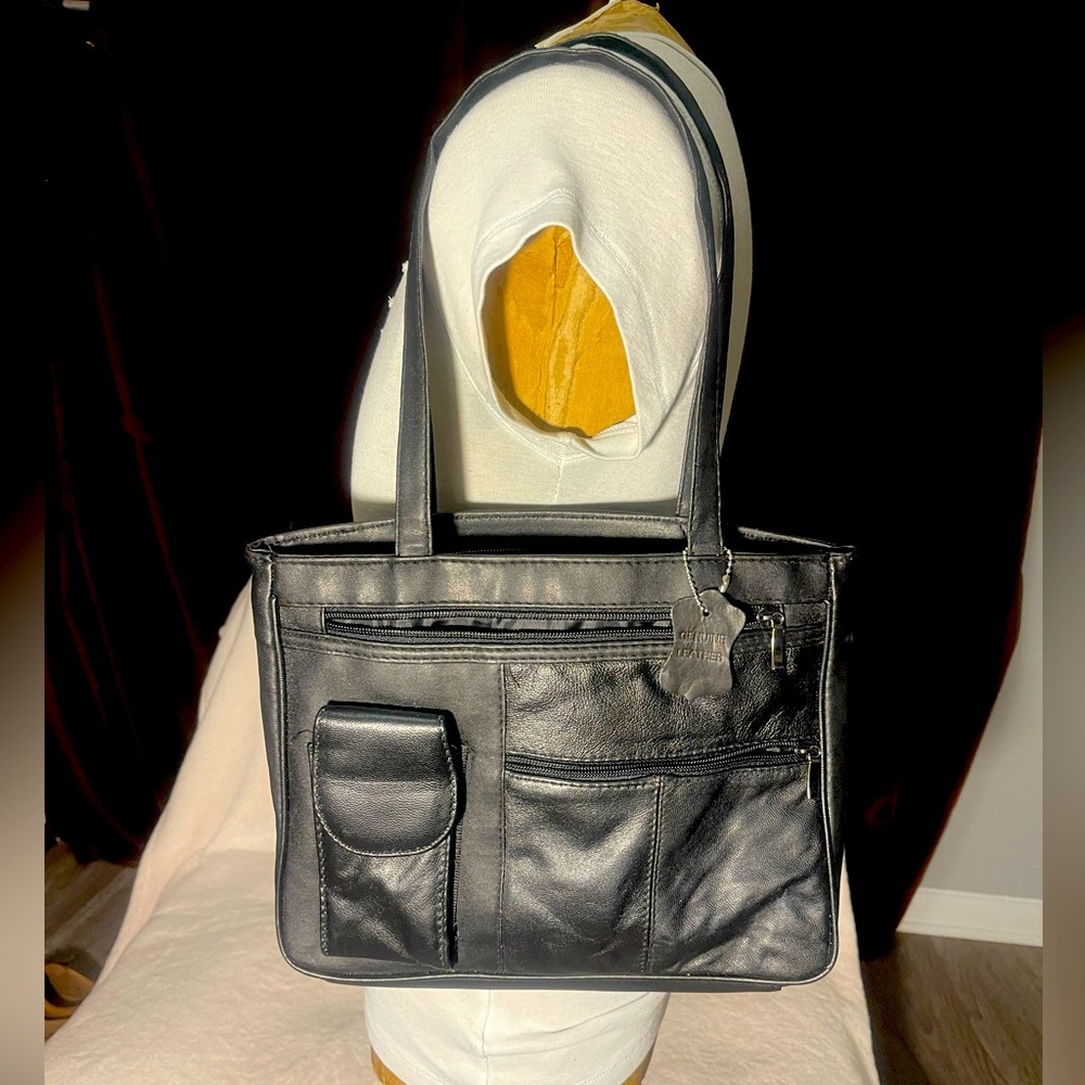 Genuine Black Leather Purse Handbag